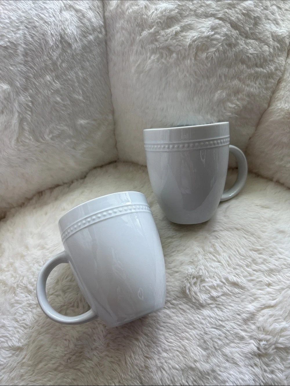 Pair of Two White Beaded Porcelain Mug ivory cup coffee tea